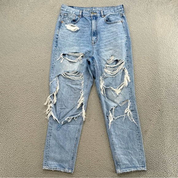 American Eagle Blue Mom Jeans with Distressed Details - Picture 1 of 7